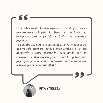 Testimonio: el cambio en Rita ha sido espectacular, más activa, alegre y con mejor pelo tras pasar a dieta natural